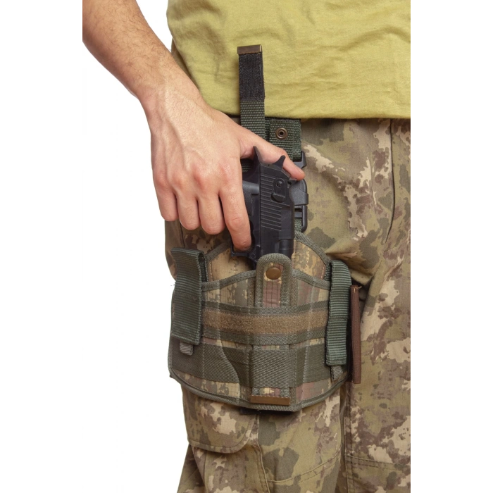 Sag El Kara Kuvvetleri Eski Kamuflaj Renkli Tek Baglantili Airsoft Palaskaya Kemere Gecirmeli impertex Bacak Silah Kilifi