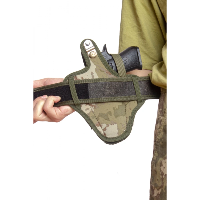 sag el kara kuvvetleri kamuflaj renkli cift emniyetli tam kelebek airsoft palaskaya kemere gecirmeli impertex silah kilifi