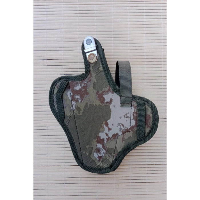 sag el kara kuvvetleri kamuflaj renkli cift emniyetli tam kelebek airsoft palaskaya kemere gecirmeli impertex silah kilifi