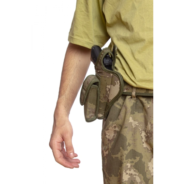 sag el kara kuvvetleri kamuflaj renkli tek emniyetli sarjorluklu tam kelebek airsoft palaskaya kemere gecirmeli impertex silah kilifi