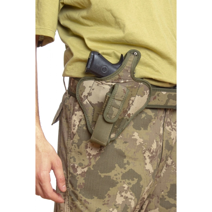 sag el kara kuvvetleri kamuflaj renkli tek emniyetli sarjorluklu tam kelebek airsoft palaskaya kemere gecirmeli impertex silah kilifi