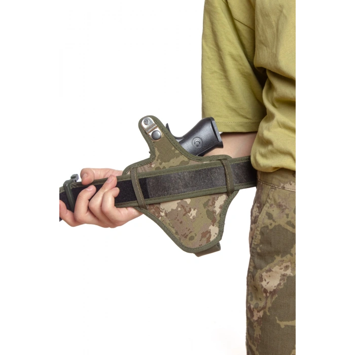 sag el kara kuvvetleri kamuflaj renkli tek emniyetli sarjorluklu tam kelebek airsoft palaskaya kemere gecirmeli impertex silah kilifi