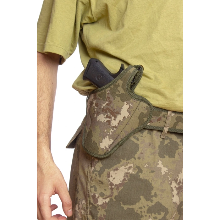 sag el kara kuvvetleri kamuflaj renkli tam kelebek airsoft palaskaya kemere gecirmeli impertex silah kilifi