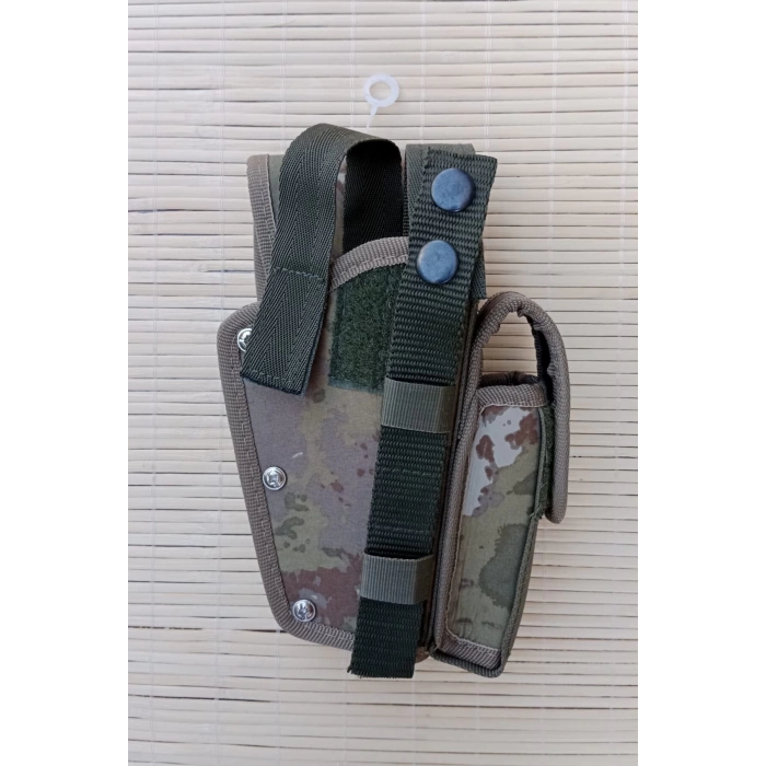 Sag El Kara Kuvvetleri Yeni Kamuflaj Renkli cift Emniyetli sarjorluklu Palaskaya Kemere Gecirmeli Sallama Silah Kilifi