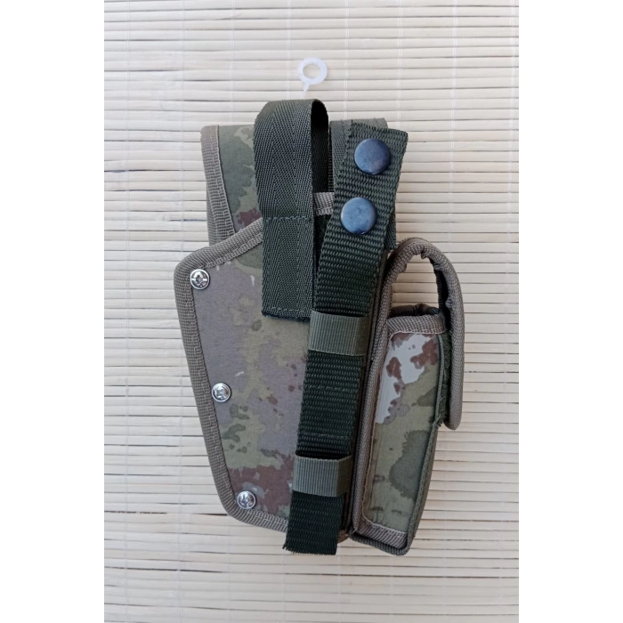 Sag El Kara Kuvvetleri Yeni Kamuflaj Renkli cift Emniyetli sarjorluklu Palaskaya Kemere Gecirmeli Sallama Silah Kilifi