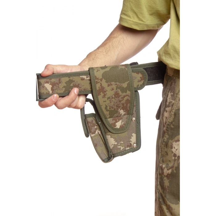 Sag El Kara Kuvvetleri Yeni Kamuflaj Renkli cift Emniyetli sarjorluklu Palaskaya Kemere Gecirmeli Sallama Silah Kilifi