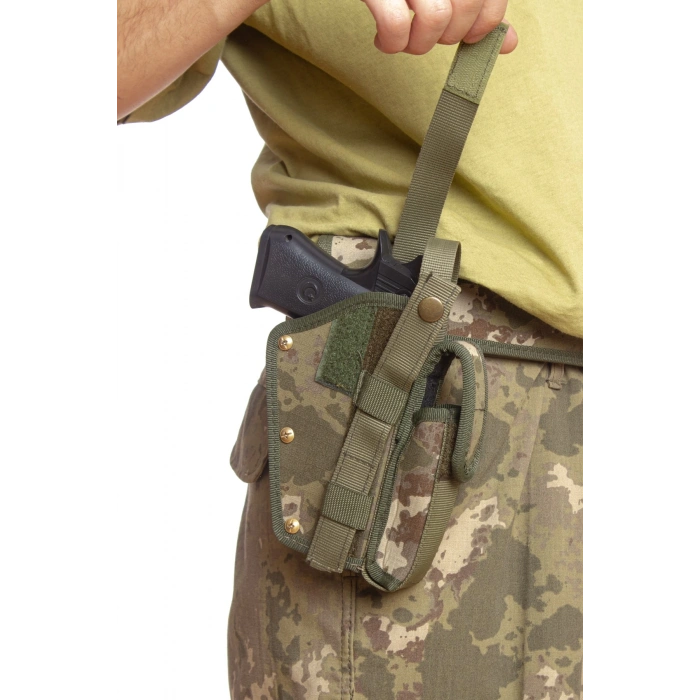 Sag El Kara Kuvvetleri Yeni Kamuflaj Renkli cift Emniyetli sarjorluklu Palaskaya Kemere Gecirmeli Sallama Silah Kilifi