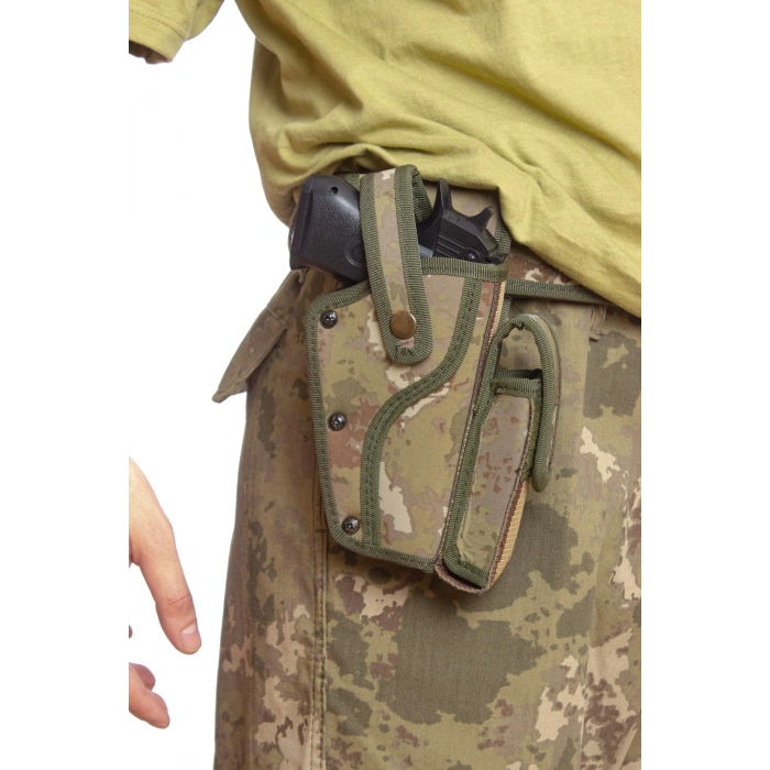 Sag El Kara Kuvvetleri Yeni Kamuflaj Renkli Tek Emniyetli Sarjorluklu Palaskaya Kemere Gecirmeli Sallama Silah Kilifi