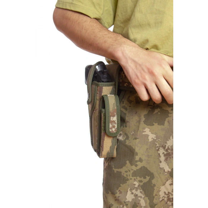 Sag El Kara Kuvvetleri Yeni Kamuflaj Renkli Tek Emniyetli Sarjorluklu Palaskaya Kemere Gecirmeli Sallama Silah Kilifi