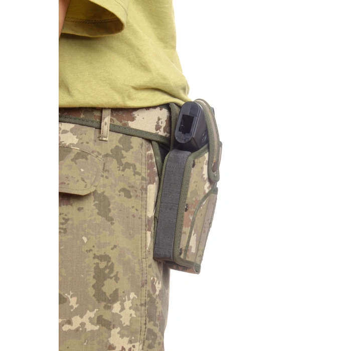 Sag El Kara Kuvvetleri Yeni Kamuflaj Renkli Tek Emniyetli Sarjorluklu Palaskaya Kemere Gecirmeli Sallama Silah Kilifi