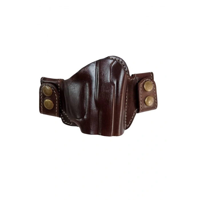 sag el koyu kahverengi renkli hakiki deri cit citli palaskaya kemere gecirmeli yarim kelebek silah kilif