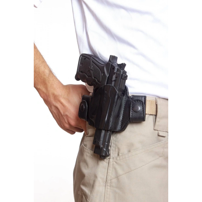 Sag El Siyah Renk Hakiki Deri cit citli Universal Palaskaya Kemere Gecirmeli Yarim Kelebek Silah Kilifi