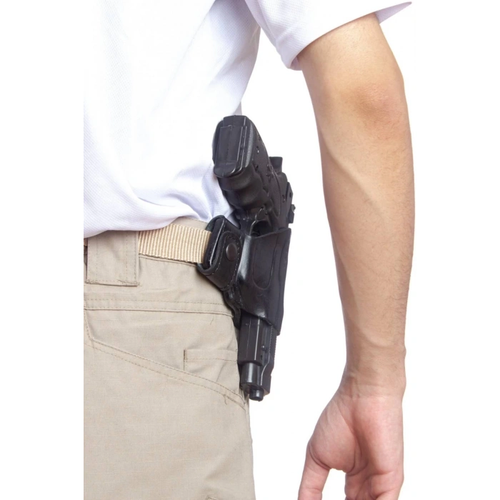 Sag El Siyah Renk Hakiki Deri cit citli Universal Palaskaya Kemere Gecirmeli Yarim Kelebek Silah Kilifi