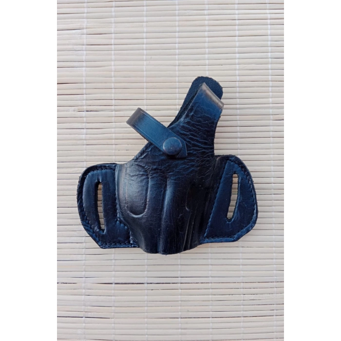 sag el siyah renk tek emniyetli hakiki deri universal kaliteli kemere gecirmeli yarim kelebek silah kilifi