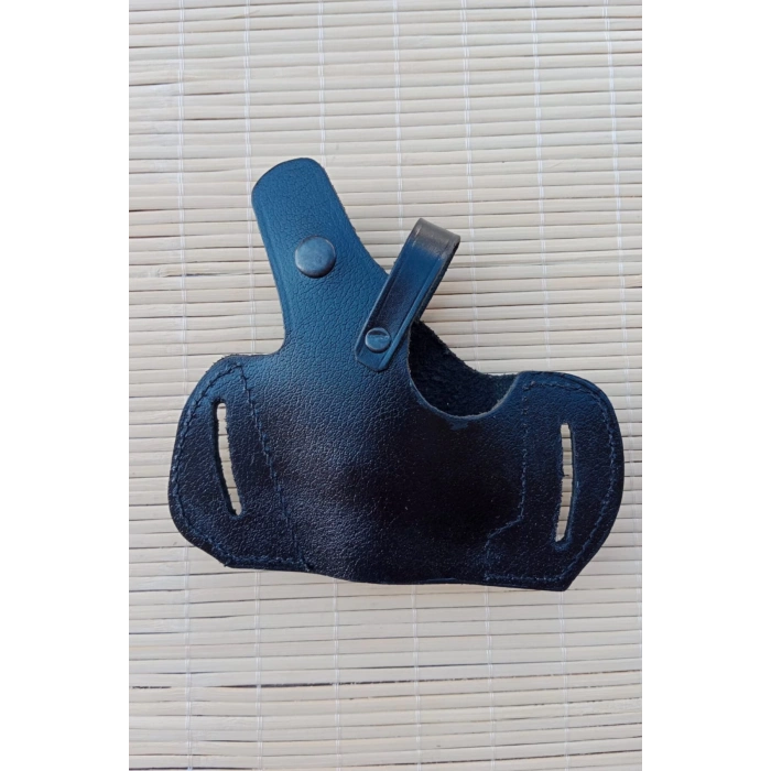 sag el siyah renk tek emniyetli hakiki deri universal kaliteli kemere gecirmeli yarim kelebek silah kilifi