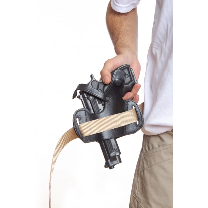 sag el siyah renk tek emniyetli universal kaliteli palaskaya kemere gecirmeli yarim kelebek hakiki deri silah kilifi