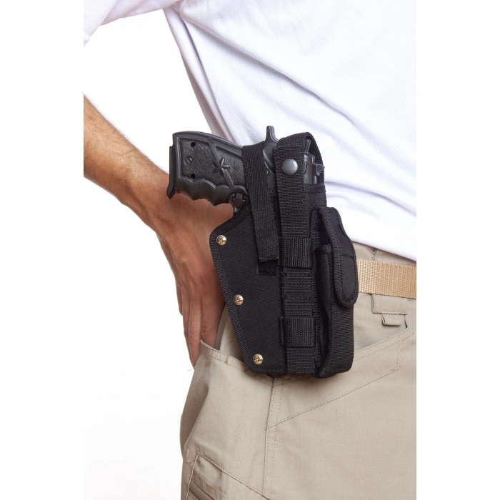 Sag El Siyah Renkli cift Emniyetli Sarjorluklu Airsoft Kemere Gecirmeli impertex Silah Kilifi