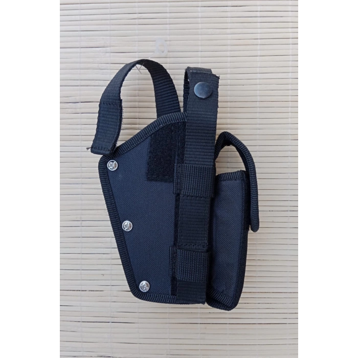 Sag El Siyah Renkli cift Emniyetli Sarjorluklu Airsoft Kemere Gecirmeli impertex Silah Kilifi