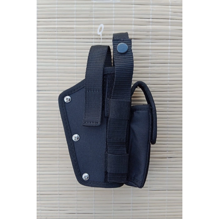 sag el siyah renkli cift emniyetli sarjorluklu airsoft kemere gecirmeli impertex silah kilif