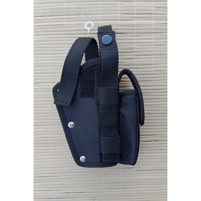 sag el siyah renkli cift emniyetli sarjorluklu airsoft kemere gecirmeli impertex silah kilif