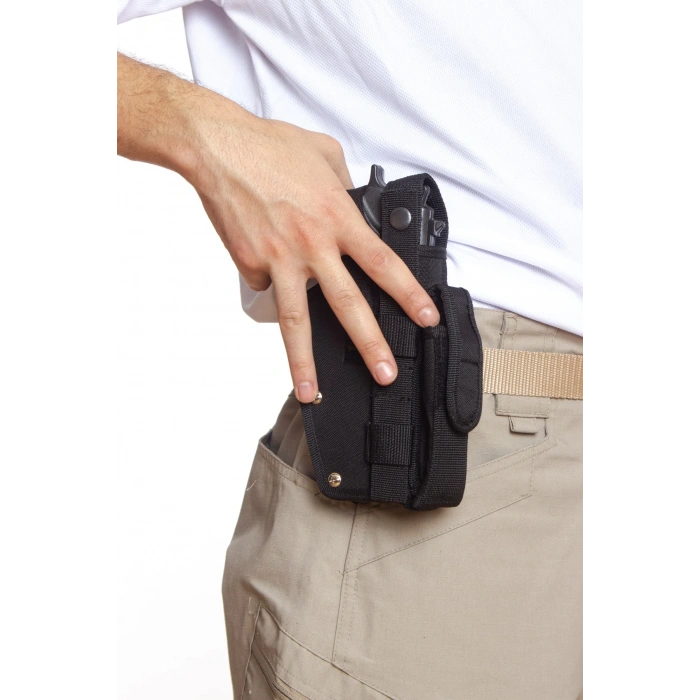 Sag El Siyah Renkli cift Emniyetli Sarjorluklu Airsoft Kemere Gecirmeli impertex Silah Kilifi