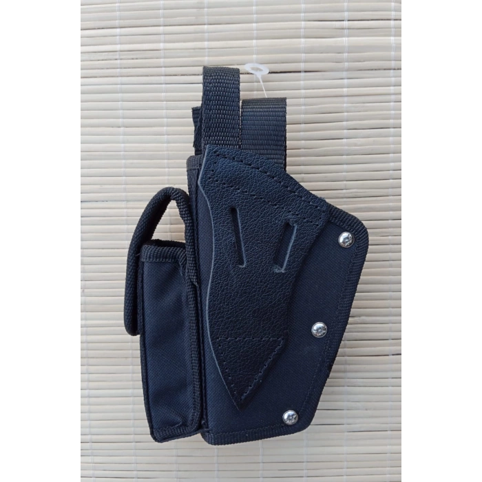 sag el siyah renkli cift emniyetli sarjorluklu airsoft kemere gecirmeli impertex silah kilif