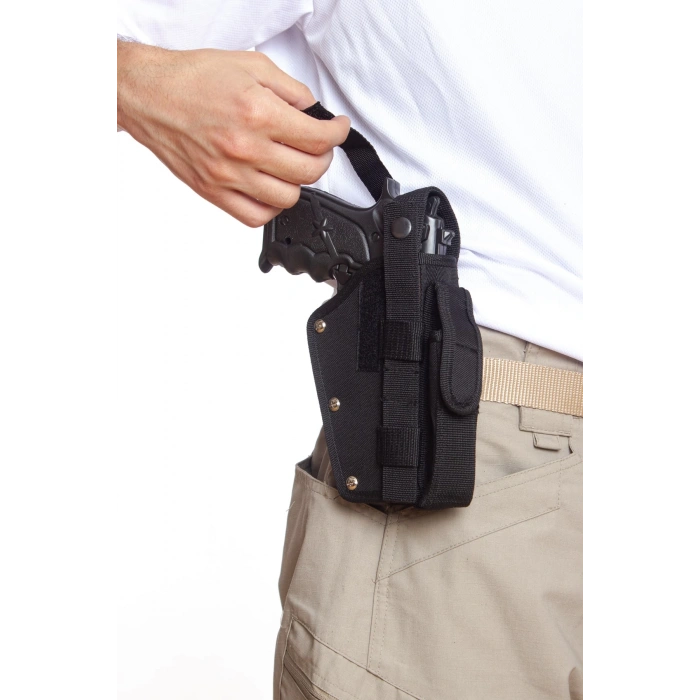 Sag El Siyah Renkli cift Emniyetli Sarjorluklu Airsoft Kemere Gecirmeli impertex Silah Kilifi