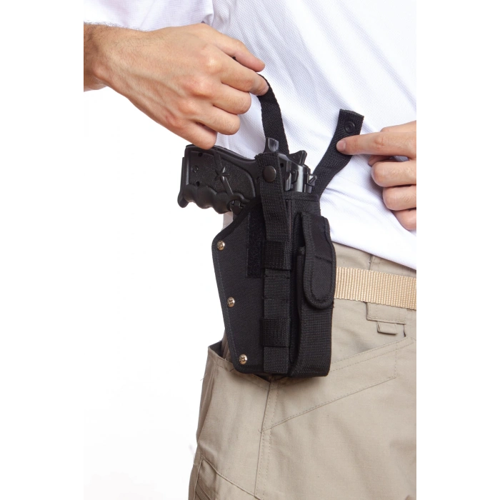 Sag El Siyah Renkli cift Emniyetli Sarjorluklu Airsoft Kemere Gecirmeli impertex Silah Kilifi