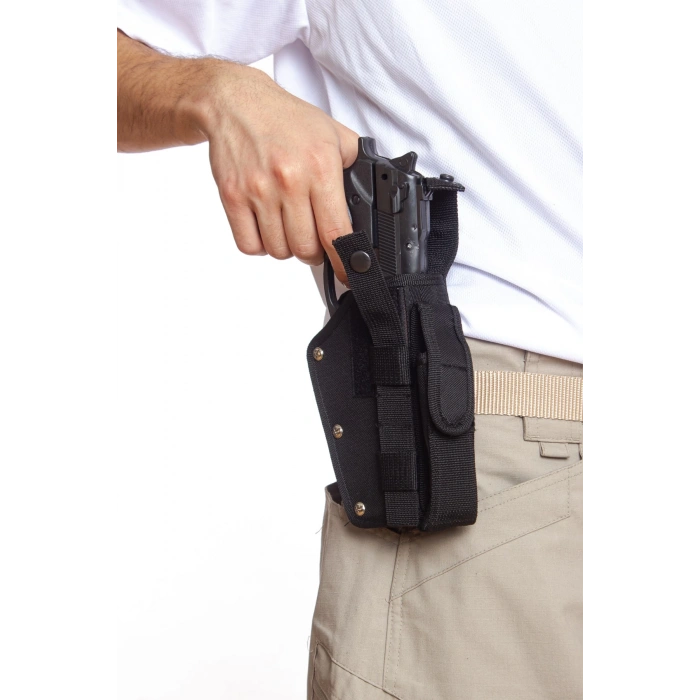 Sag El Siyah Renkli cift Emniyetli Sarjorluklu Airsoft Kemere Gecirmeli impertex Silah Kilifi