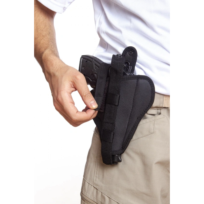 sag el siyah renkli cift emniyetli tam kelebek airsoft palaskaya kemere gecirmeli impertex silah kilifi