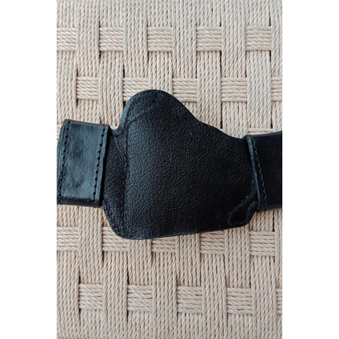 sag el siyah renkli hakiki deri cit citli palaskaya kemere gecirmeli yarim kelebek silah kilif