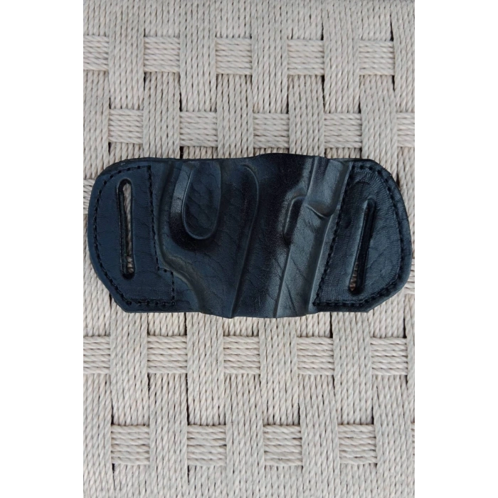 sag el siyah renkli hakiki deri palaskaya kemere gecirmeli yarim kelebek silah kilifi