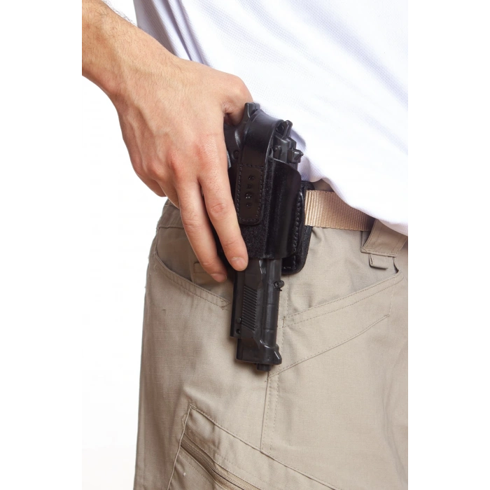 Sag El Siyah Renkli Hakiki Deri Tek Emniyetli Universal Airsoft Palaskaya Kemere Gecirmeli Kase Silah Kilifi