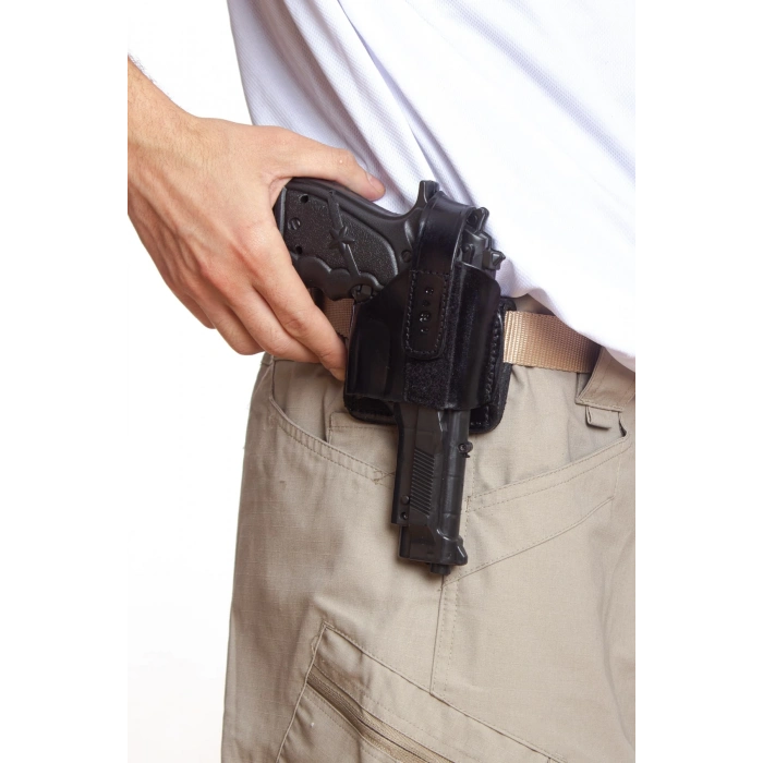 Sag El Siyah Renkli Hakiki Deri Tek Emniyetli Universal Airsoft Palaskaya Kemere Gecirmeli Kase Silah Kilifi