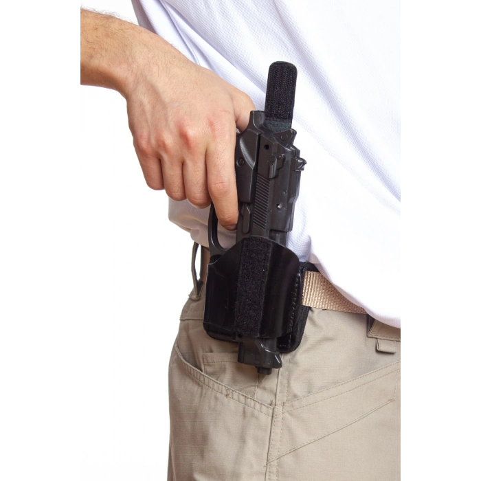 Sag El Siyah Renkli Hakiki Deri Tek Emniyetli Universal Airsoft Palaskaya Kemere Gecirmeli Kase Silah Kilifi