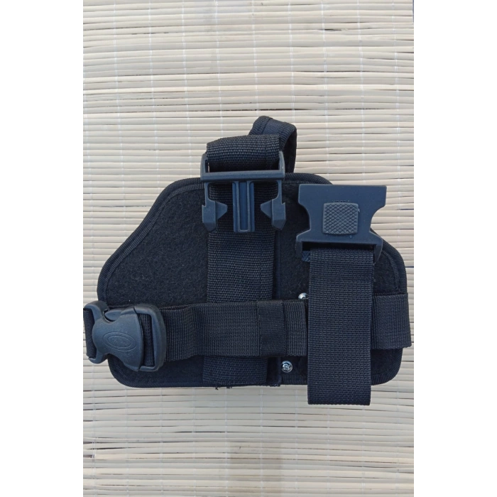 sag el siyah renkli tek baglantili sarjorluklu airsoft palaskaya kemere gecirmeli impertex bacak silah kilifi