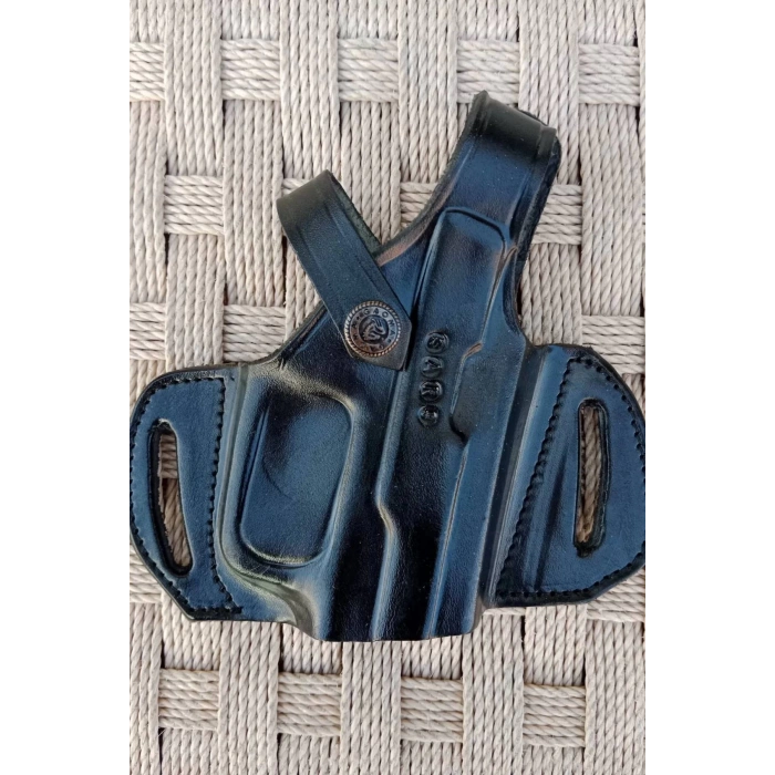 Sag El Siyah Renkli Tek Emniyetli Hakiki Deri Universal Kemere Gecirmeli Yarim Kelebek Silah Kilifi