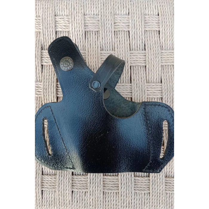 Sag El Siyah Renkli Tek Emniyetli Hakiki Deri Universal Kemere Gecirmeli Yarim Kelebek Silah Kilifi