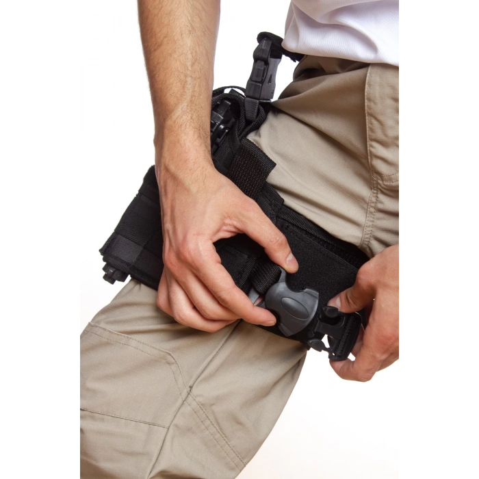 Sag Sol El Siyah Renk Lastikli Klipsli Tek Baglantili Airsoft Palaskaya Kemere Gecirmeli impertex Bacak Silah Kilifi