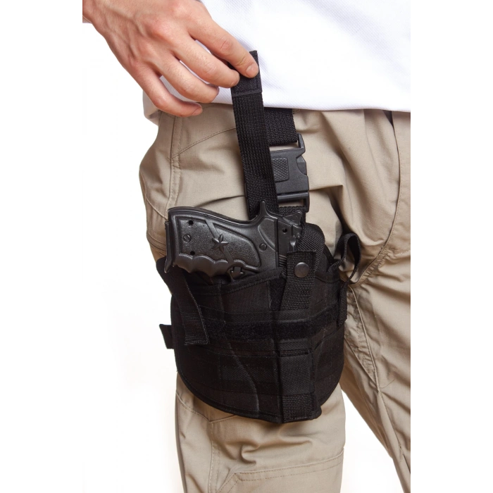 Sag Sol El Siyah Renk Lastikli Klipsli Tek Baglantili Airsoft Palaskaya Kemere Gecirmeli impertex Bacak Silah Kilifi