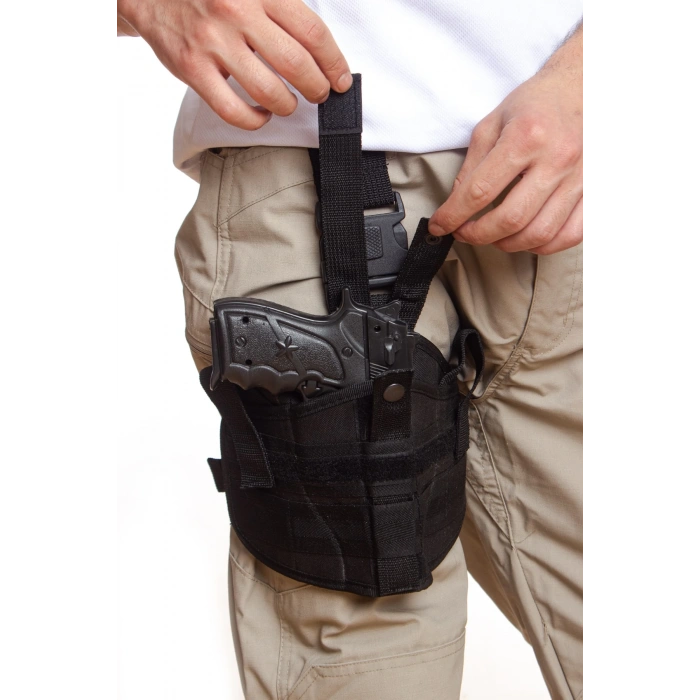 Sag Sol El Siyah Renk Lastikli Klipsli Tek Baglantili Airsoft Palaskaya Kemere Gecirmeli impertex Bacak Silah Kilifi