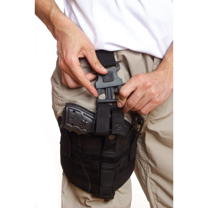 Sag Sol El Siyah Renk Lastikli Klipsli Tek Baglantili Airsoft Palaskaya Kemere Gecirmeli impertex Bacak Silah Kilifi