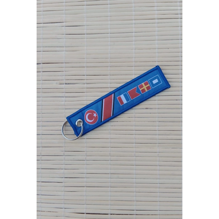 Sahil guvenlik tcsg 25 yazili mavi beyaz nakis islemeli bez anahtarlik