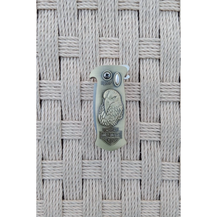 Sari Renkli Kabartmali Cok Fonksiyonlu Altin Kartal Modelli Emniyetli Dugmeli Bicakli Purmuz Cakmak