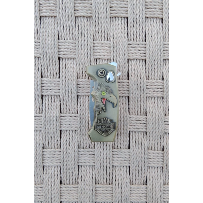 Sari Renkli Kabartmali Cok Fonksiyonlu Kartal Modelli Emniyetli Dugmeli Bicakli Purmuz Cakmak