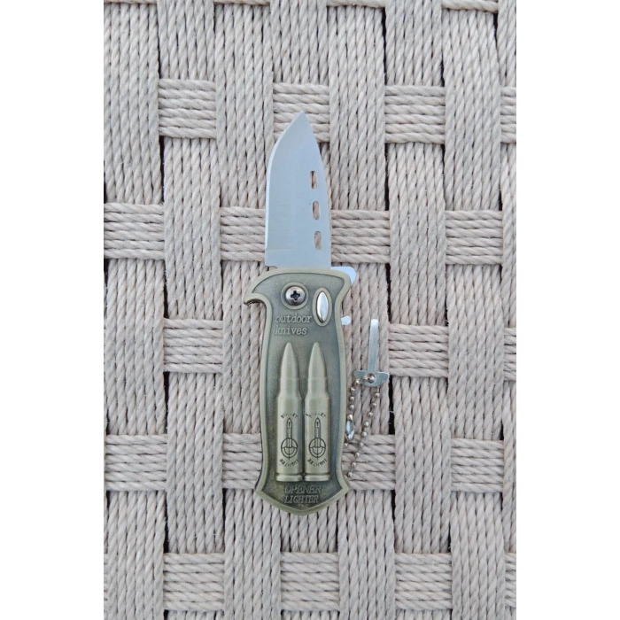 Sari Renkli Kabartmali Cok Fonksiyonlu Mermi Modelli Emniyetli Dugmeli Bicakli Purmuz Cakmak