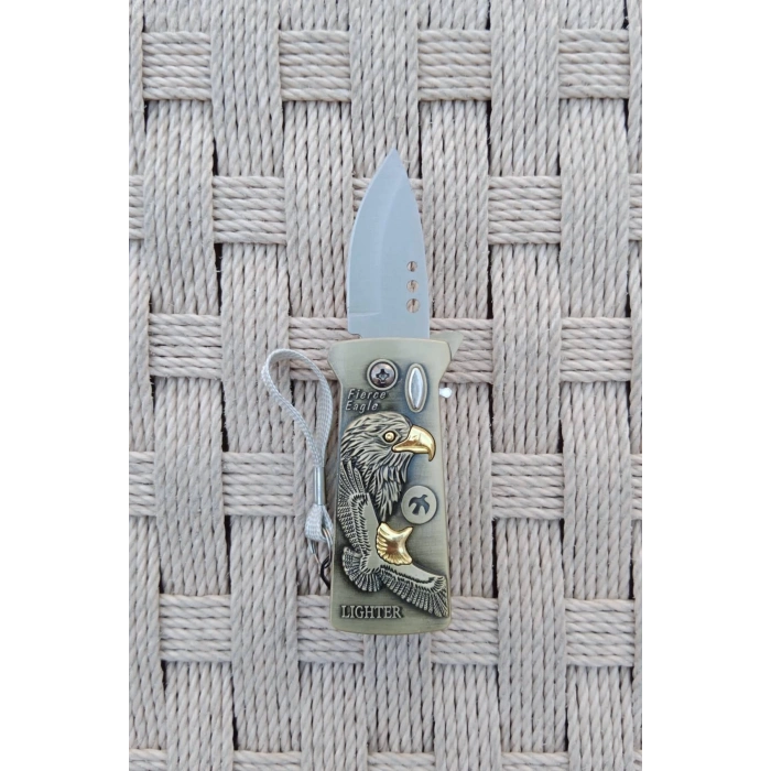 Sari Renkli Kabartmali Cok Fonksiyonlu Siddetli Kartal Modelli Emniyetli Dugmeli Bicakli Purmuz Cakmak