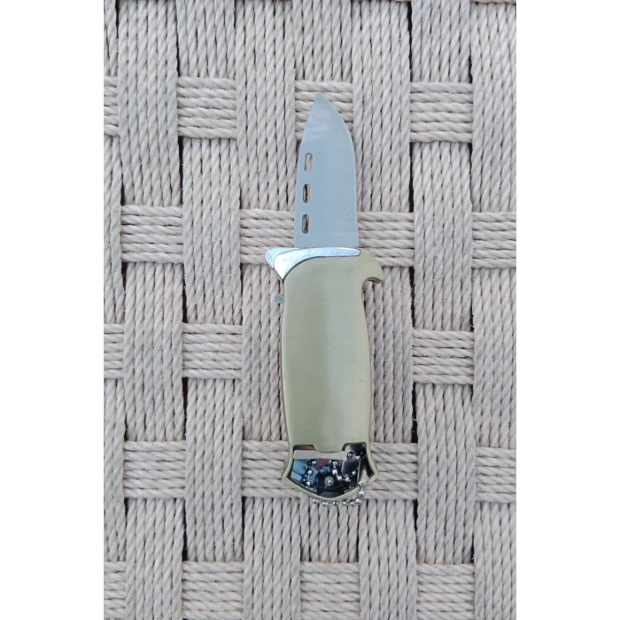 Sari Renkli Kabartmali Cok Fonksiyonlu Tepeli Akbaba Modelli Emniyetli Dugmeli Bicakli Purmuz Cakmak