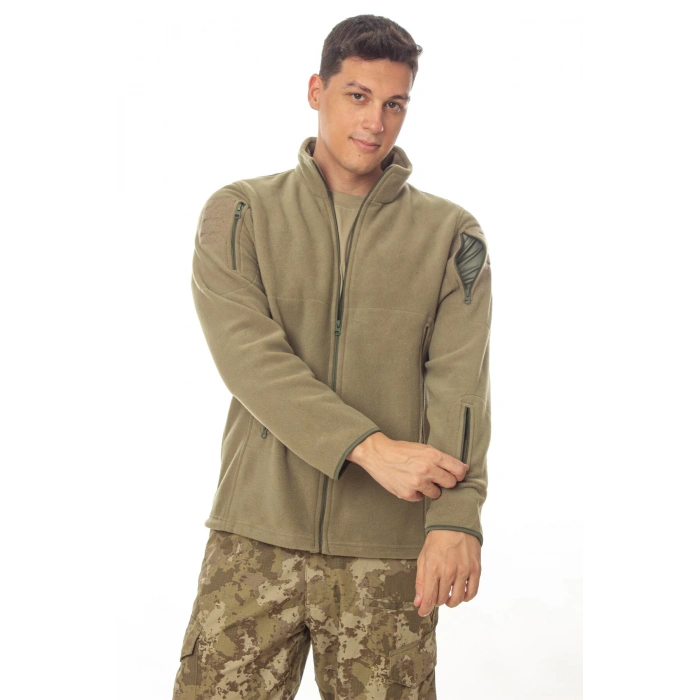 sedef yesili haki renkli 5 cepli tam fermuarli uzun kollu bato yaka soguk gecirmez mont polar