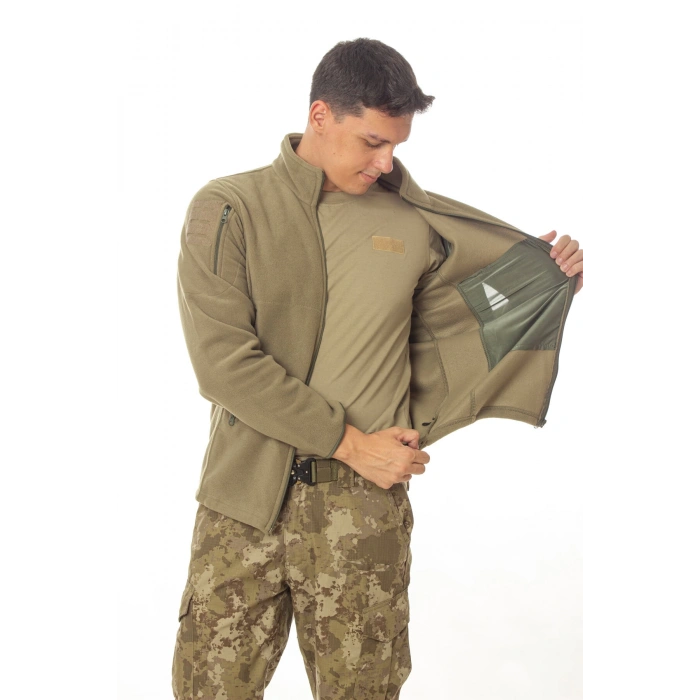 sedef yesili haki renkli 5 cepli tam fermuarli uzun kollu bato yaka soguk gecirmez mont polar